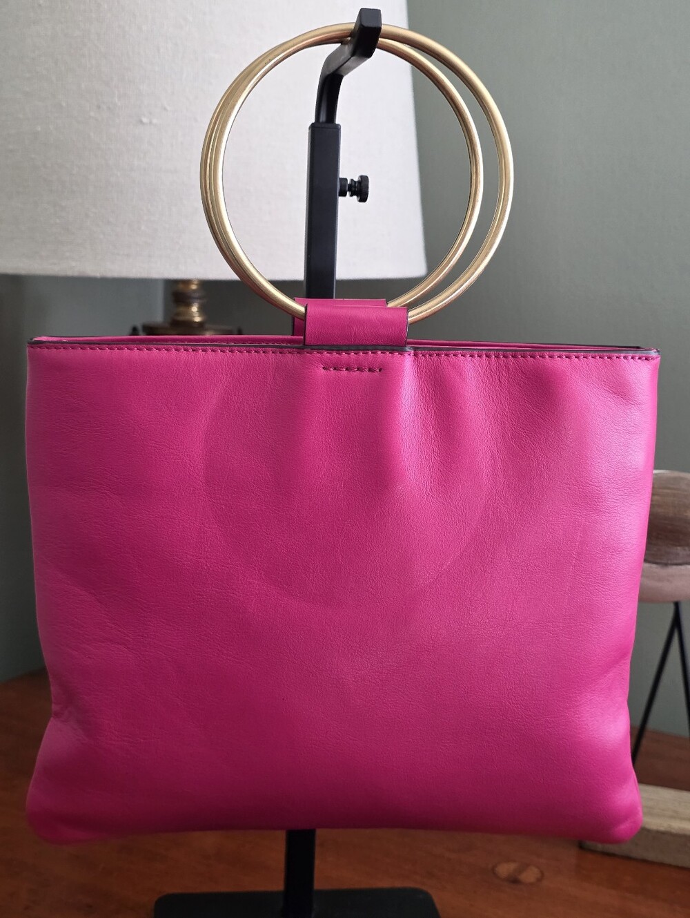 Thacker Le Pouch Pink Leather Circle Handle Crossbody Top Handle Bag - Picture 5 of 14